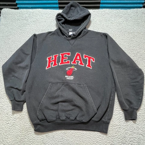 Miami Heat Hoodie Mens Medium Black Chenille Logo NBA Pullover Sweatshirt Cover