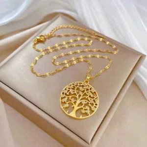 Kette Halskette Baum Strass Luxus Gold Look Edelstahl Eleganter Anhänger - Bild 1 von 12