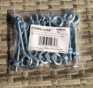 10Pack Heavy-Duty Eye Bolts With Nuts 1/4" 20x4" Zinc Plated Steel Hex Head New - Picture 1 of 8
