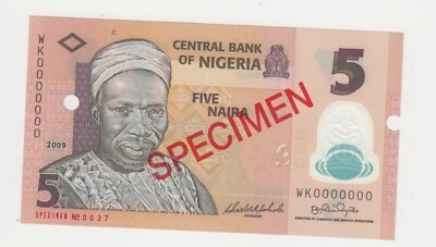 SPECIMEN: Nigeria 5 Naira, POLYMER 2009 Banknote, UNC - Image 1 of 2
