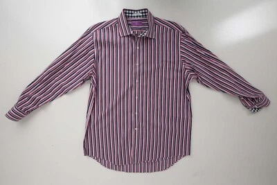Lorenzo Uomo Men Dress Shirt Long Sleeve Button Down Trim Fit Stripe Size 17 1/2 - Image 1 of 4