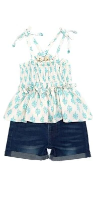 Jessica Simpson Niña Pequeña Top Calado 2 Piezas Jean Conjunto Corto 18 Meses Nuevo Con Etiquetas Foto 1 de 2