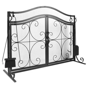 39x31" Fireplace Screen Metal Fire Place Cover Two-Door Large Flat Guard Screens - Picture 1 of 7