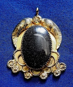 NAVAJO BEN MURPHY STERLING Gold Plated Purple Goldstone HANDMADE PENDANT Estate - Picture 1 of 3