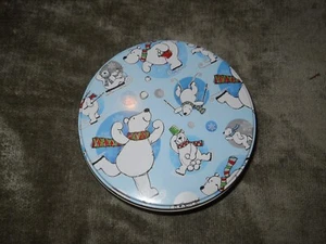 Round Blue & White Polar Bear Christmas Tin ~ 6" x 2.75" . - Picture 1 of 3