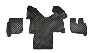 ECO LEATHER BLACK FLOOR MATS COVERS FOR TRUCK IVECO STRALIS 2003-2013 AUTO RHD - Picture 1 of 2