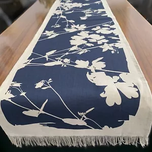 IKEA Svartvide 100% LINEN TABLE RUNNER 40x160cm - Navy Block Print on Natural - Picture 1 of 10