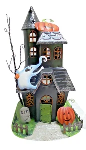 Halloween Haunted House Tea Light Candle Holder 12" Tall Metal Art Home Decor - Picture 1 of 12