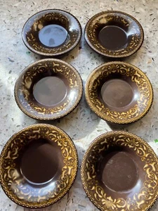 Lot of 6 Franciscan Jamoca Earthenware Saucer/ fruit bowls 5“ 1970s Brown & Tan - Picture 1 of 11