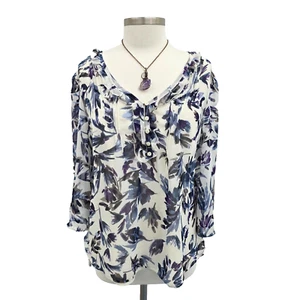 Elle Womens Floral Ruffle Blouse XL Sheer W/Camsole 3/4 Sleeve Ties V-Neck Fairy - Picture 1 of 13