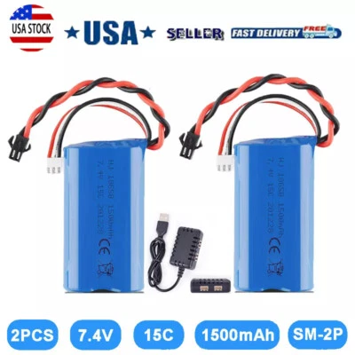 2x 2S 1500mah Li-ion Rechargeable Battery 7.4V 15C SM Plug for RC Car Boat Truck - Image 1 of 4