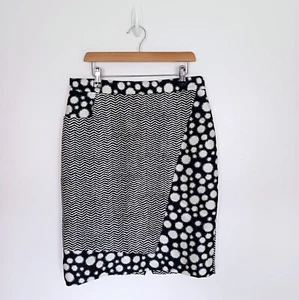 Whistles Skirt Size 10 Womens Wool Silk Green Mock Wrap Polka Dot Zig Zag Pencil - Picture 1 of 16