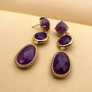Natural Purple Amethyst Drop Women Dangle Earrings Stud Earring Holiday Wedding - Picture 1 of 6
