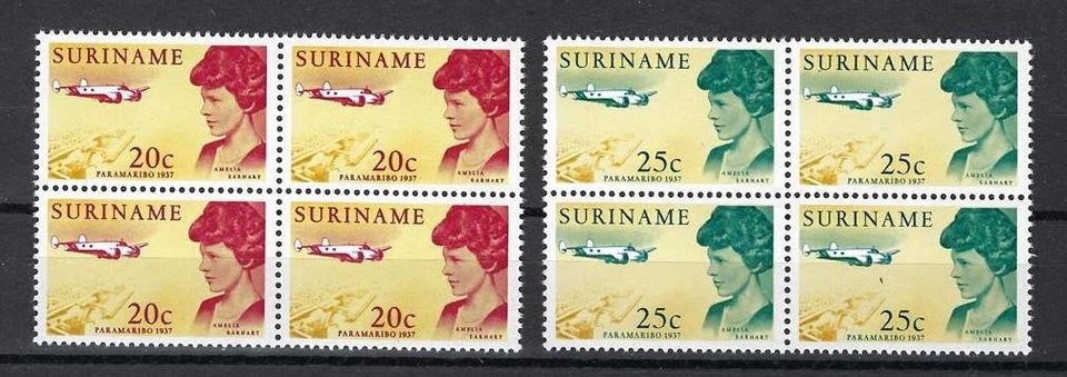 Surinam 1967 Sc# 345-46 conjunto avión Amelia Earhart colonia holandesa bloques 4 MNH Foto 1 de 1