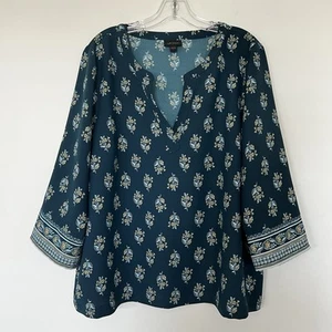 Tunica J. Jill Wearever Collection Easy-Care blusa floreale blu acqua taglia Large L - Foto 1 di 10