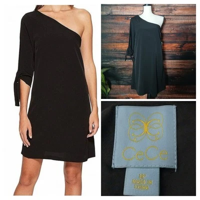 Vestido CeCe Talla 8 Pequeño Negro Un Hombro Manga Corbata Cambio Cremallera Forrado LBD NUEVO CON ETIQUETAS Foto 1 de 4