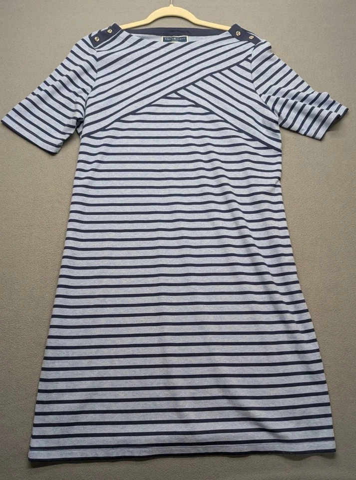 Karen Scott Sport размер большой синий темно-синий смешанные полоски локоть рукав платье - Изображение 1 из 4