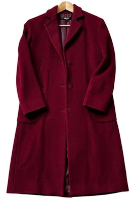 DKNY Y2K Chesterfield Coat Women's Size 2 Burgundy Maroon Wool Blend Vintage 90s - Image 1 of 4