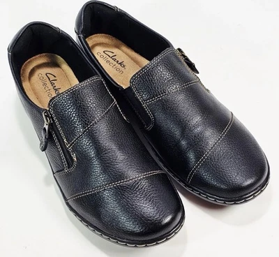 Clarks Women’s Size 8.5 W Cora Harbor Casual Comfort Shoes Black Leather Zip-upl - Image 1 of 4