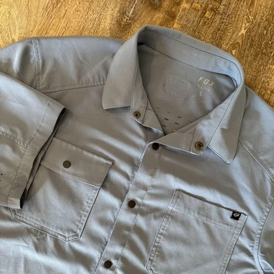 Fox Racing Flexair Shirt Mens Large Blue Short Sleeve Button Snap Pockets Vented - Image 1 of 4