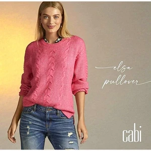 CAbi $120 ELSA Pullover Sweater Pink M #4245 Pink Cotton Blend Super Soft ~ EUC - Picture 1 of 4