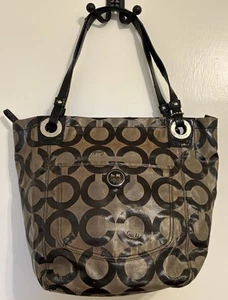 Coach Alex Op Art Signature Tote Coated Canvas Black Shoulder Handbag GUC - Picture 1 of 9