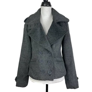 Monoreno Women's Med Gray Fleece Button Front Double Breasted Classic Peacoat - Picture 1 of 11