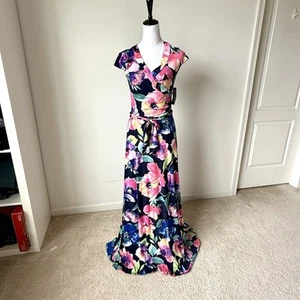 NWT NEW YORK & COMPANY Vibrant Floral Belted Jersey Knit Maxi Dress—SZ. XS - Picture 1 of 13