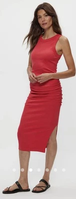 Vestido midi acanalado Michael Stars Wren para mujer pequeño rojo sin mangas con abertura acanalada nuevo con etiquetas Foto 1 de 3