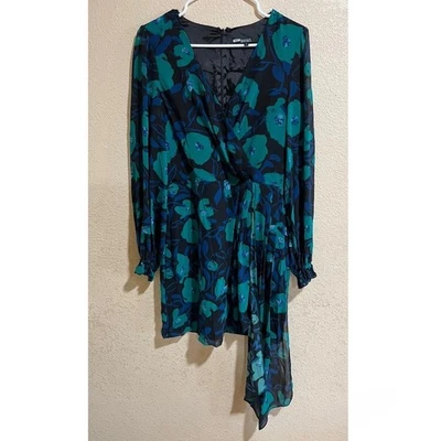 Badgley Mischka Blue Floral Printed Wrap Draped Dress - Image 1 of 4