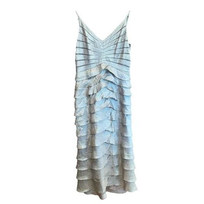 Adrianna Papell Occasions Silver Maxi Dress Tiered Ruffled Formal Gown Size 16 - Image 1 of 4