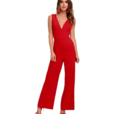 Nuevo con etiquetas Mono Lulus Rojo Pierna Ancha XS Para Mujer Sin Mangas Sumergir Noche Fiesta Foto 1 de 4