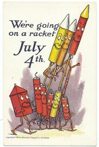 JULY 4th FIREWORKS FANTASY Anthropomorphic FIRECRACKERS Going On A Racket! 1906 - Picture 1 of 2