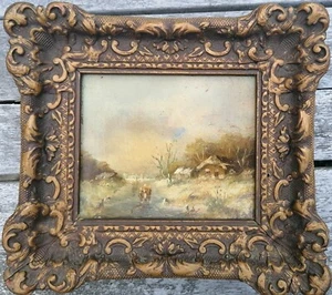 MINIATURE - HOLLAND - WINTER LANDSCAPE - unsigned - DUTCH (after LOUIS APOL ) - Picture 1 of 4