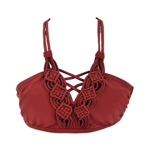 Macrame Bikini Top Size S Maroon Red Halter NEW Swimwear Ties Swim Xhilaration - Picture 1 of 7