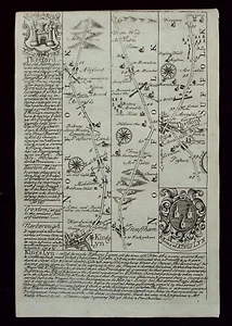 NORFOLK, SUFFOLK, KINGS LYNN, THETFORD, original antique road map, Bowen, 1720 - Picture 1 of 2