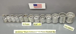 Duro Indestro 13 Piece 3/8" Drive Socket Set Standard 12 Point 5/16"-1" NOS USA - Picture 1 of 20