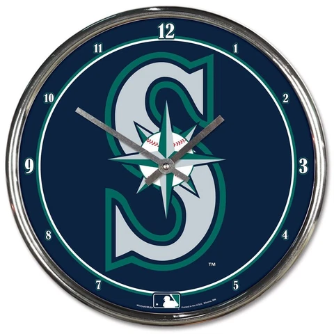 SEATTLE MARINERS LOGO 12" CHROME ROUND WALL CLOCK NEW WINCRAFT ⚾ Cover
