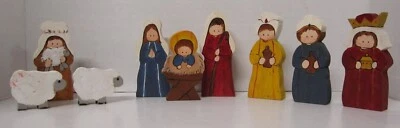 Belén Figuras Madera Pintadas a Mano Sagrada Familia Sabios Pastor Ovejas 9 piezas Foto 1 de 4