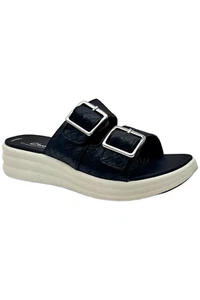 Clarks Cloudsteppers Womens Slide Sandals Drift Buckle Woven Black - Picture 1 of 3