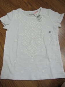TOUGHSKINS, GIRL'S NEW WHITE COTTON SHORT SLEEVED 3D HEARTS SHIRT, SIZE 4T - Picture 1 of 4