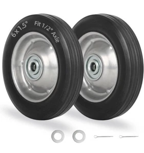 6" Flat Free Solid Rubber Tire and Wheel, with Ball Bearings and 5/8" Axle Bore - Picture 1 of 7