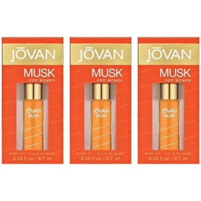 (3) 件装全新 JOVAN JOVAN 麝香麝香油 0.33 盎司身体 — 第 1/3 张图片