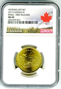 2017 CANADA $1 NGC MS69 WEDDING RINGS LOON LOONIE FIRST RELEASES DOLLAR EX RARE - Picture 1 of 2