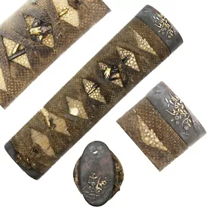 Tsuka Horsetail Japanese Antique Sword Fittings Menuki Fuchi Kashira Samurai - Picture 1 of 24
