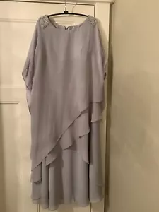 JJ's House A-line Scoop Tea-Length Chiffon Silver Dress With Beading Size 14 NWT - Picture 1 of 5