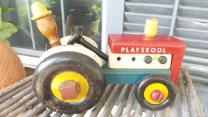Vtg PlaySkool Wooden Tractor with Farmer & Wrench 40s or 50s Very Rare!  - Picture 1 of 12