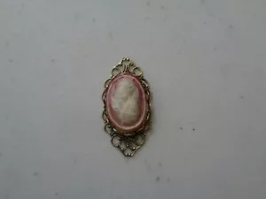 Art Nouveau Style Cameo Pendant Pink White Pretty Unusual 5/8" x 1-1/4" HELP - Picture 1 of 5