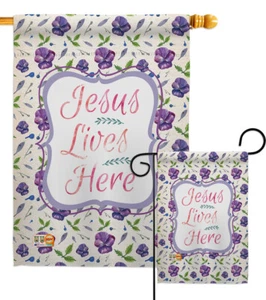 Jesus Lives Here Faith Religious floral purple blooming Garden House Yard Flag - Picture 1 of 13