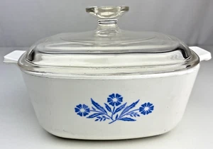 Cazuela Corning Blue Cornflower Ware años 60 1,5 cuartos de galón tapa de plato sello trasero de colección difícil de encontrar - Imagen 1 de 14